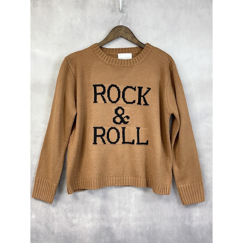 Panache Apparel Rock Roll Sweater Women‎ Small Tan Knit Cozy Edgy Rocker Neutral